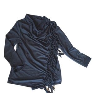 Boutique Lagenlook Wrap Sweater with Fringe